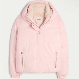 LIMITED EDITION HOLLISTER faux fur lined all weather pale pink puffer jacket